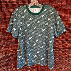 Adidas All Over Print Trefoil Logo Tee Shirt Medium Streetwear Athletic AOP 90s
